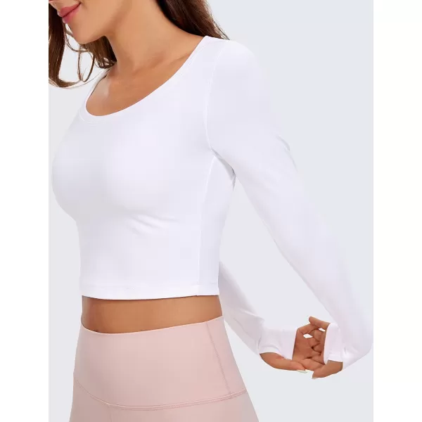 CRZ YOGA Butterluxe Long Sleeve Crop Tops for Women Slim Fit Workout Shirts Cropped Athletic Gym TopWhite