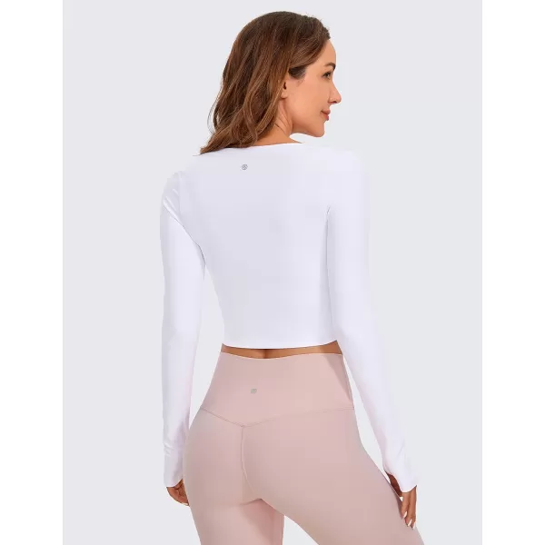 CRZ YOGA Butterluxe Long Sleeve Crop Tops for Women Slim Fit Workout Shirts Cropped Athletic Gym TopWhite