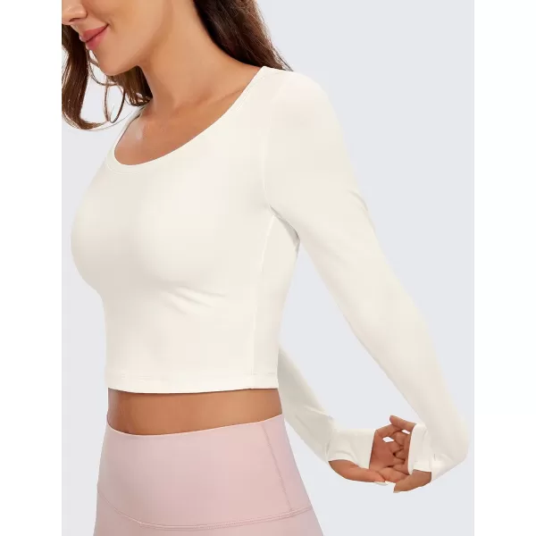 CRZ YOGA Butterluxe Long Sleeve Crop Tops for Women Slim Fit Workout Shirts Cropped Athletic Gym TopWhite Apricot