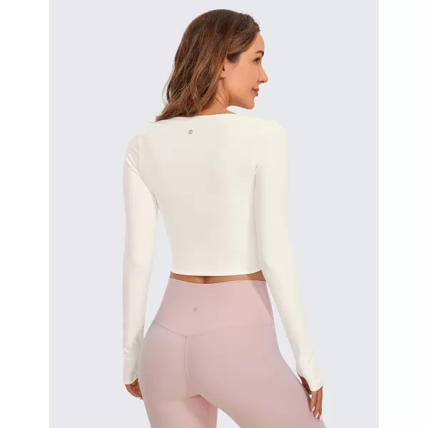 CRZ YOGA Butterluxe Long Sleeve Crop Tops for Women Slim Fit Workout Shirts Cropped Athletic Gym TopWhite Apricot