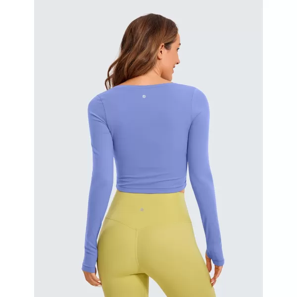 CRZ YOGA Butterluxe Long Sleeve Crop Tops for Women Slim Fit Workout Shirts Cropped Athletic Gym TopWild Indigo