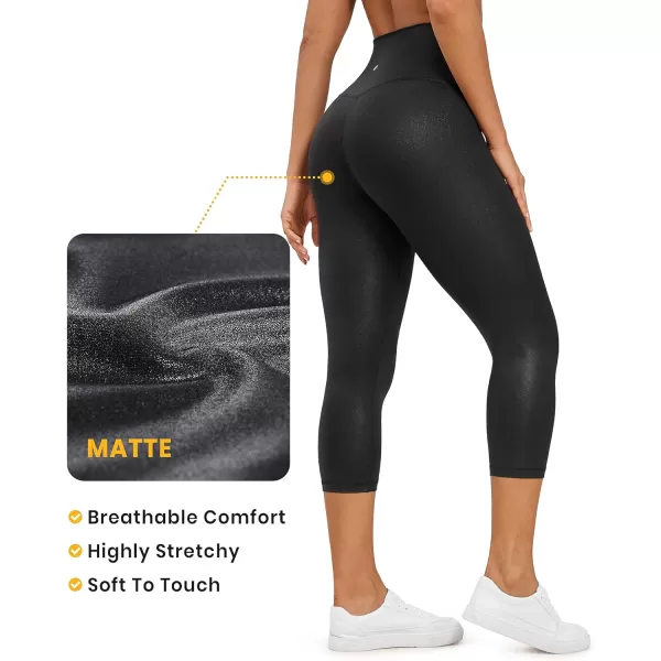 CRZ YOGA Butterluxe Matte Faux Leather Capri Leggings for Women  High Waisted Buttery Soft Lounge Leggings21 inches Black Classic