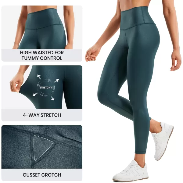 CRZ YOGA Butterluxe Matte Faux Leather Leggings for Women 25quot  High Waisted Stretch Ankle Leather Pants Pleather TightsFaux Leather Forest Dark Green Foil