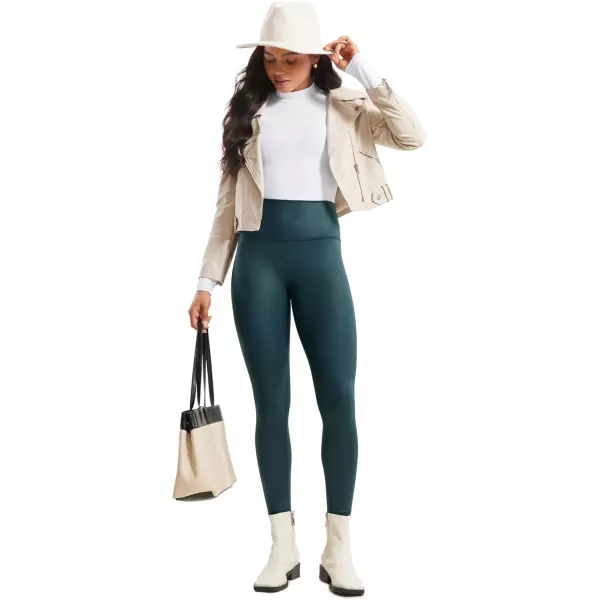 CRZ YOGA Butterluxe Matte Faux Leather Leggings for Women 25quot  High Waisted Stretch Ankle Leather Pants Pleather TightsFaux Leather Forest Dark Green Foil