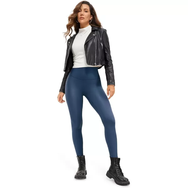 CRZ YOGA Butterluxe Matte Faux Leather Leggings for Women 25quot  High Waisted Stretch Ankle Leather Pants Pleather TightsFaux Leather French Navy