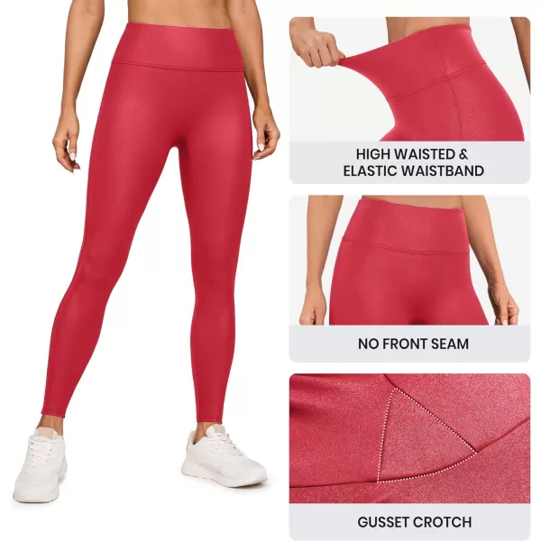 CRZ YOGA Butterluxe Matte Faux Leather Leggings for Women 28  No Front Seam High Waist Stretch Tights Pleather PantsRegular Ruby Red Classic Pattern