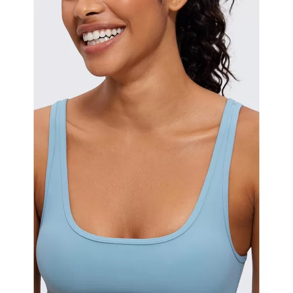 CRZ YOGA Butterluxe Mini Bra for Women  Scoop Neck Low Impact Wireless Sports Bra Yoga Cami Padded Workout BraPure Blue