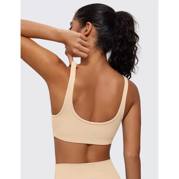 CRZ YOGA Butterluxe Mini Bra for Women  Scoop Neck Low Impact Wireless Sports Bra Yoga Cami Padded Workout BraTan Milkshake