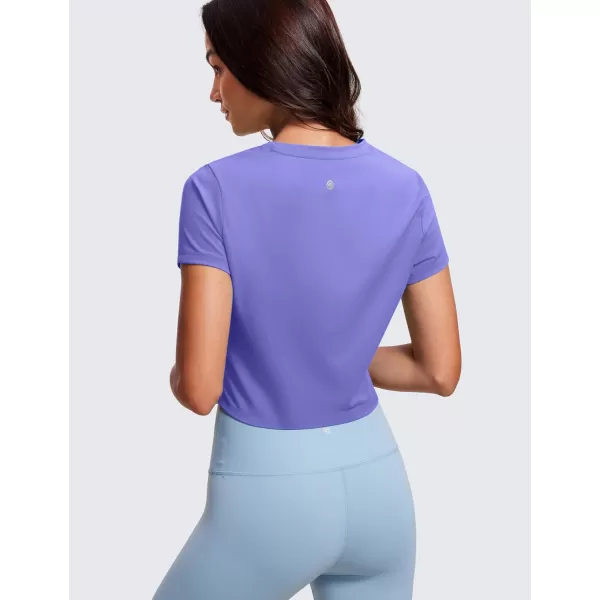 CRZ YOGA Butterluxe Short Sleeve Shirts for Women High Neck Crop Tops Basic Fitted TShirt Gym Workout TopDark Lavender Purple