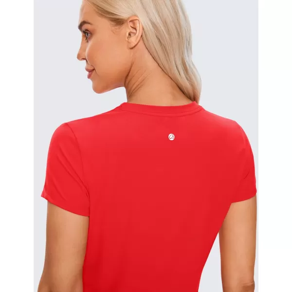 CRZ YOGA Butterluxe Short Sleeve Shirts for Women High Neck Crop Tops Basic Fitted TShirt Gym Workout TopDeep Red