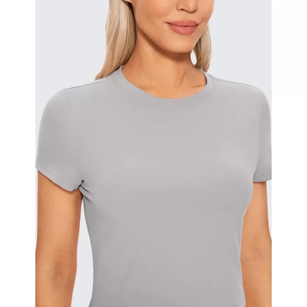 CRZ YOGA Butterluxe Short Sleeve Shirts for Women High Neck Crop Tops Basic Fitted TShirt Gym Workout TopGull Gray