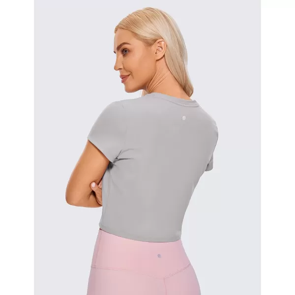 CRZ YOGA Butterluxe Short Sleeve Shirts for Women High Neck Crop Tops Basic Fitted TShirt Gym Workout TopGull Gray