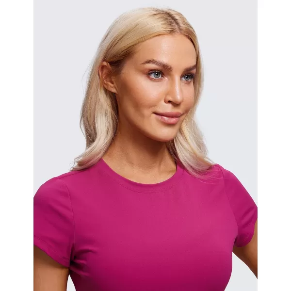 CRZ YOGA Butterluxe Short Sleeve Shirts for Women High Neck Crop Tops Basic Fitted TShirt Gym Workout TopMagenta Purple