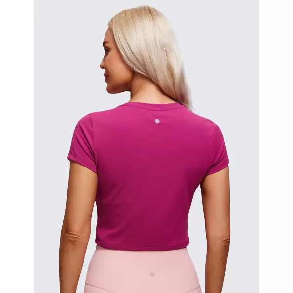 CRZ YOGA Butterluxe Short Sleeve Shirts for Women High Neck Crop Tops Basic Fitted TShirt Gym Workout TopMagenta Purple