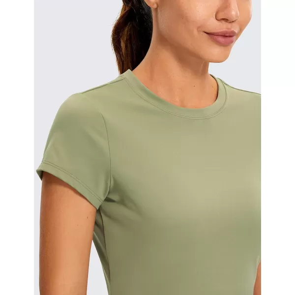 CRZ YOGA Butterluxe Short Sleeve Shirts for Women High Neck Crop Tops Basic Fitted TShirt Gym Workout TopMoss Green