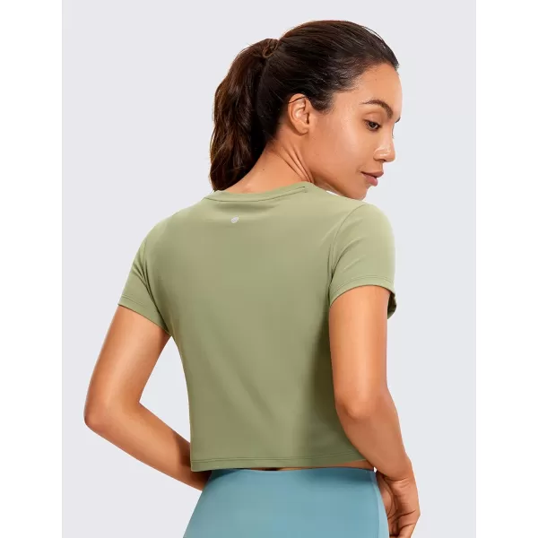 CRZ YOGA Butterluxe Short Sleeve Shirts for Women High Neck Crop Tops Basic Fitted TShirt Gym Workout TopMoss Green