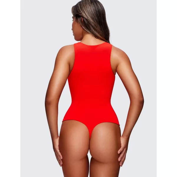 CRZ YOGA Butterluxe Sleeveless Bodysuit for Women High Neck Double Lined Sexy Tank Tops Bodysuits Racerback Thong JumpsuitsDark Red