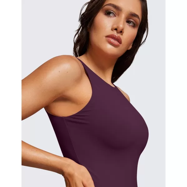 CRZ YOGA Butterluxe Sleeveless Bodysuit for Women High Neck Double Lined Sexy Tank Tops Bodysuits Racerback Thong JumpsuitsDeep Purple