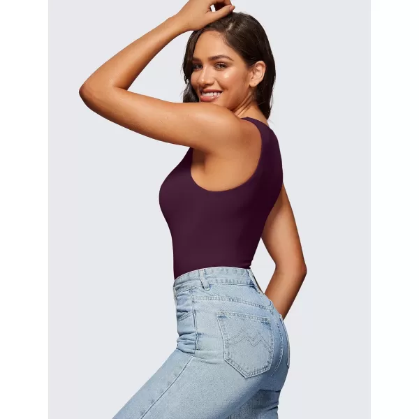 CRZ YOGA Butterluxe Sleeveless Bodysuit for Women High Neck Double Lined Sexy Tank Tops Bodysuits Racerback Thong JumpsuitsDeep Purple