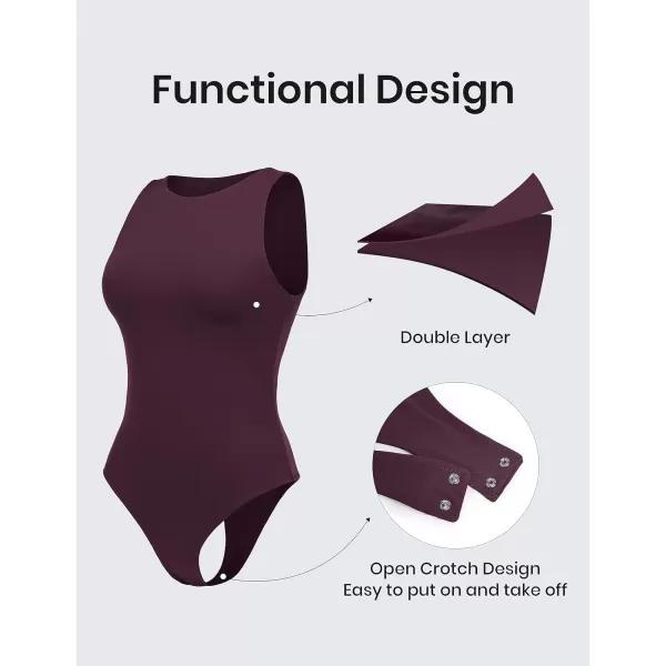 CRZ YOGA Butterluxe Sleeveless Bodysuit for Women High Neck Double Lined Sexy Tank Tops Bodysuits Racerback Thong JumpsuitsDeep Purple