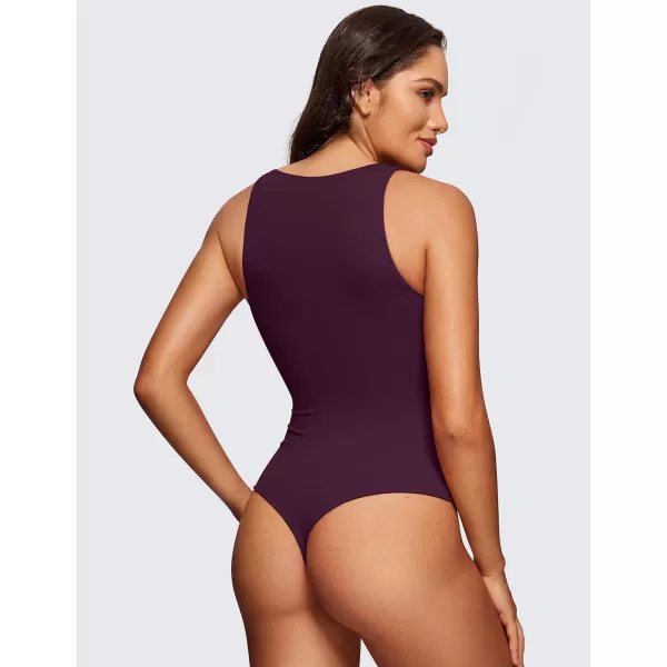 CRZ YOGA Butterluxe Sleeveless Bodysuit for Women High Neck Double Lined Sexy Tank Tops Bodysuits Racerback Thong JumpsuitsDeep Purple