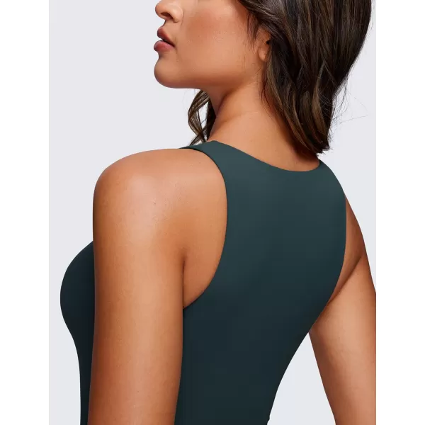 CRZ YOGA Butterluxe Sleeveless Bodysuit for Women High Neck Double Lined Sexy Tank Tops Bodysuits Racerback Thong JumpsuitsForest Dark Green