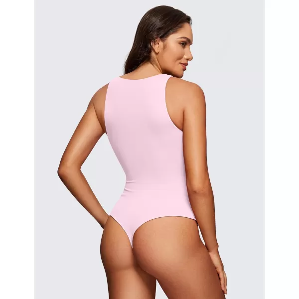 CRZ YOGA Butterluxe Sleeveless Bodysuit for Women High Neck Double Lined Sexy Tank Tops Bodysuits Racerback Thong JumpsuitsPink Peony