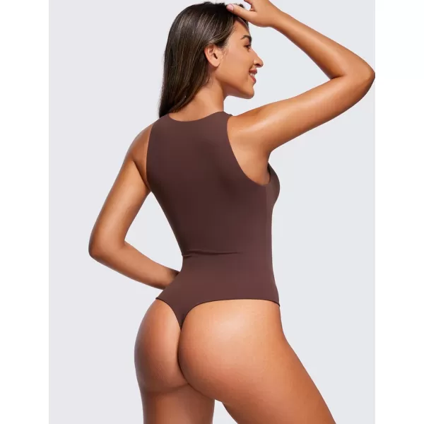 CRZ YOGA Butterluxe Sleeveless Bodysuit for Women High Neck Double Lined Sexy Tank Tops Bodysuits Racerback Thong JumpsuitsTaupe