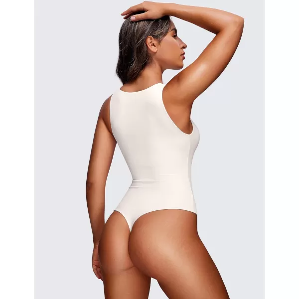 CRZ YOGA Butterluxe Sleeveless Bodysuit for Women High Neck Double Lined Sexy Tank Tops Bodysuits Racerback Thong JumpsuitsWhite Apricot