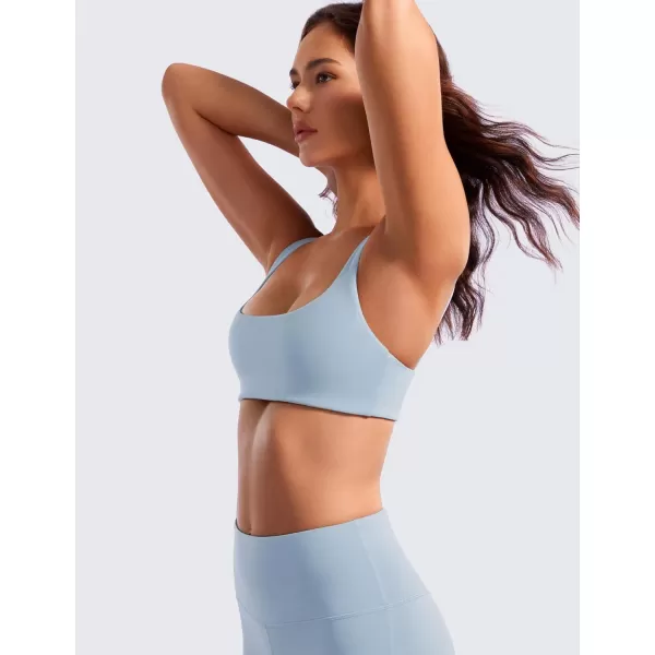 CRZ YOGA Butterluxe Spaghetti Strap Sports Bras for Women  Square Neck Yoga Wireless Bra Padded Cami Crop TopCambric Blue