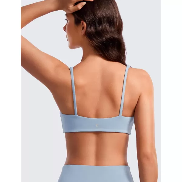 CRZ YOGA Butterluxe Spaghetti Strap Sports Bras for Women  Square Neck Yoga Wireless Bra Padded Cami Crop TopCambric Blue