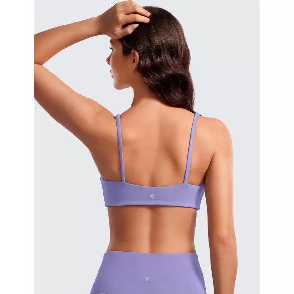 CRZ YOGA Butterluxe Spaghetti Strap Sports Bras for Women  Square Neck Yoga Wireless Bra Padded Cami Crop TopDark Lavender Purple