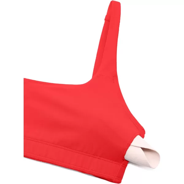 CRZ YOGA Butterluxe Spaghetti Strap Sports Bras for Women  Square Neck Yoga Wireless Bra Padded Cami Crop TopDeep Red
