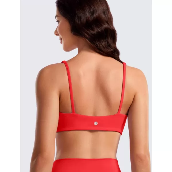CRZ YOGA Butterluxe Spaghetti Strap Sports Bras for Women  Square Neck Yoga Wireless Bra Padded Cami Crop TopDeep Red