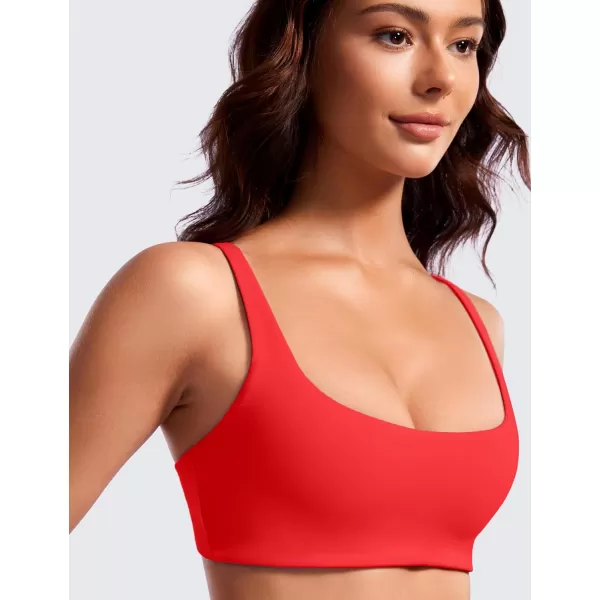 CRZ YOGA Butterluxe Spaghetti Strap Sports Bras for Women  Square Neck Yoga Wireless Bra Padded Cami Crop TopDeep Red