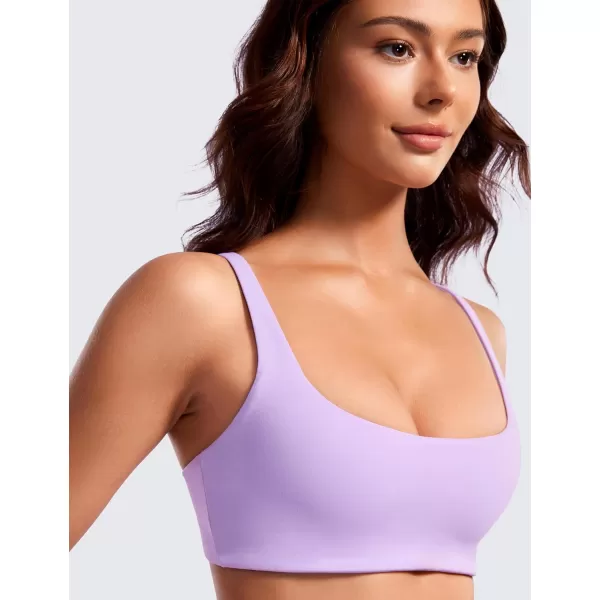 CRZ YOGA Butterluxe Spaghetti Strap Sports Bras for Women  Square Neck Yoga Wireless Bra Padded Cami Crop TopElfin Purple