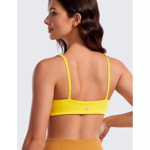 CRZ YOGA Butterluxe Spaghetti Strap Sports Bras for Women  Square Neck Yoga Wireless Bra Padded Cami Crop TopHigh Visibility Yellow