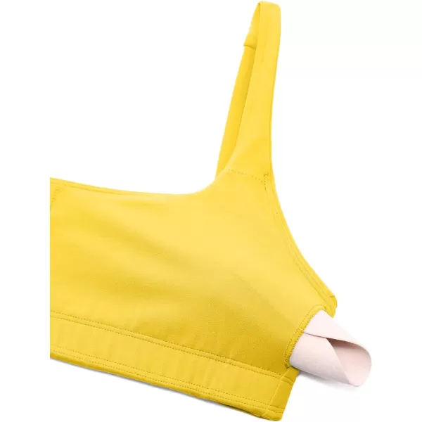 CRZ YOGA Butterluxe Spaghetti Strap Sports Bras for Women  Square Neck Yoga Wireless Bra Padded Cami Crop TopHigh Visibility Yellow