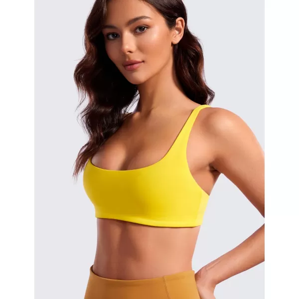 CRZ YOGA Butterluxe Spaghetti Strap Sports Bras for Women  Square Neck Yoga Wireless Bra Padded Cami Crop TopHigh Visibility Yellow