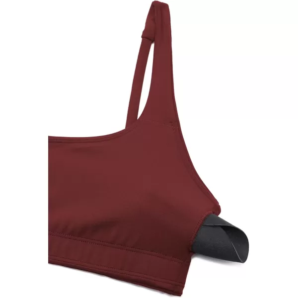 CRZ YOGA Butterluxe Spaghetti Strap Sports Bras for Women  Square Neck Yoga Wireless Bra Padded Cami Crop TopNoctilucence Red