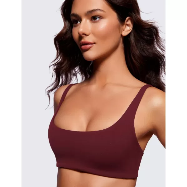 CRZ YOGA Butterluxe Spaghetti Strap Sports Bras for Women  Square Neck Yoga Wireless Bra Padded Cami Crop TopRed Merlot