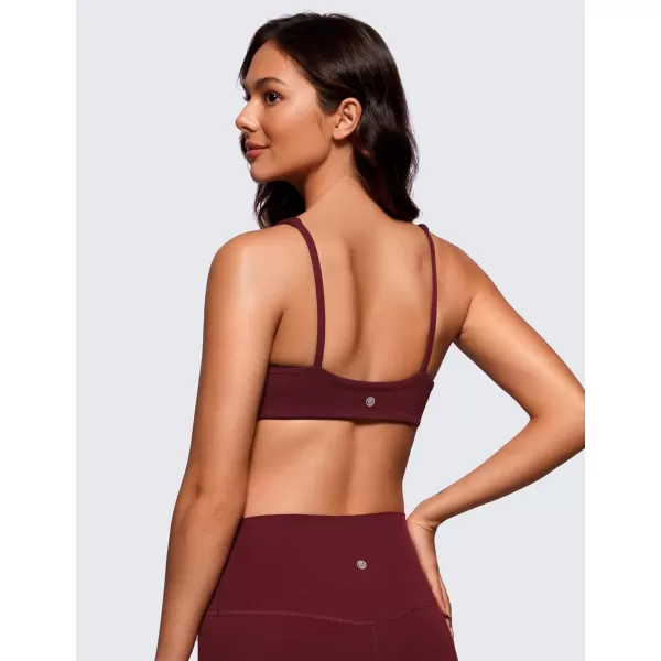 CRZ YOGA Butterluxe Spaghetti Strap Sports Bras for Women  Square Neck Yoga Wireless Bra Padded Cami Crop TopRed Merlot