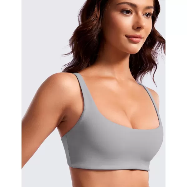 CRZ YOGA Butterluxe Spaghetti Strap Sports Bras for Women  Square Neck Yoga Wireless Bra Padded Cami Crop TopRhino Grey