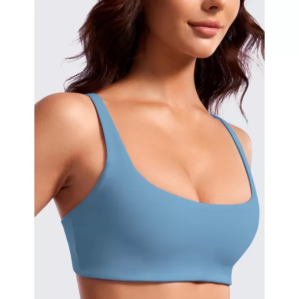 CRZ YOGA Butterluxe Spaghetti Strap Sports Bras for Women  Square Neck Yoga Wireless Bra Padded Cami Crop TopUniverse Blue