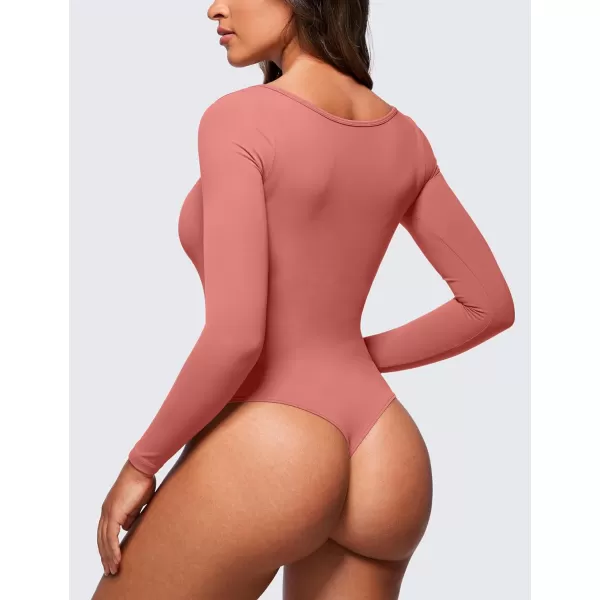 CRZ YOGA Butterluxe Square Neck Long Sleeve Bodysuit for Women Sexy Thong Bodysuits Tops Soft StretchyBriar Rose