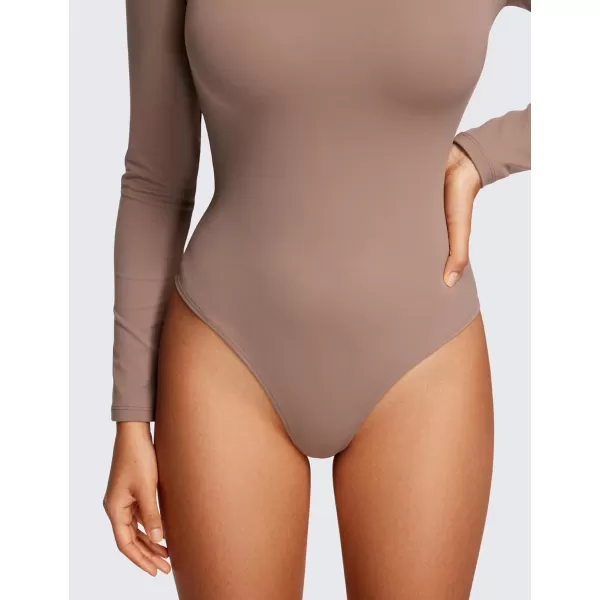 CRZ YOGA Butterluxe Square Neck Long Sleeve Bodysuit for Women Sexy Thong Bodysuits Tops Soft StretchyBrown Purple