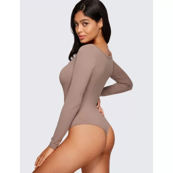 CRZ YOGA Butterluxe Square Neck Long Sleeve Bodysuit for Women Sexy Thong Bodysuits Tops Soft StretchyBrown Purple