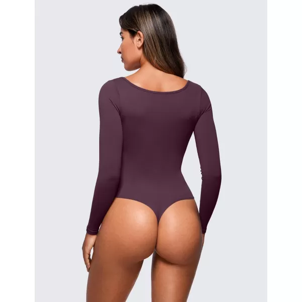 CRZ YOGA Butterluxe Square Neck Long Sleeve Bodysuit for Women Sexy Thong Bodysuits Tops Soft StretchyDeep Purple