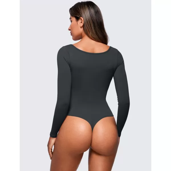 CRZ YOGA Butterluxe Square Neck Long Sleeve Bodysuit for Women Sexy Thong Bodysuits Tops Soft StretchyMelanite