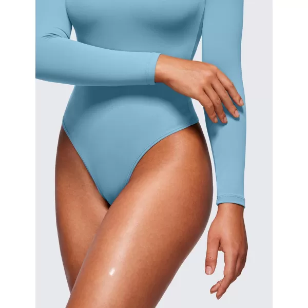 CRZ YOGA Butterluxe Square Neck Long Sleeve Bodysuit for Women Sexy Thong Bodysuits Tops Soft StretchyPure Blue